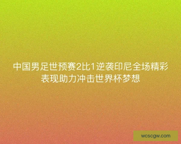 中国男足世预赛2比1逆袭印尼全场精彩表现助力冲击世界杯梦想